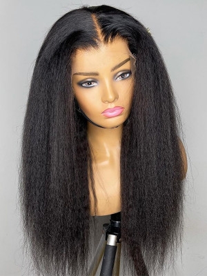 Want Your Wig Super Flat?? Kinky Straight 13x6 HD Lace Front Wig With Pre-Plucked Hairline & Bleached Knots Elva【00348】