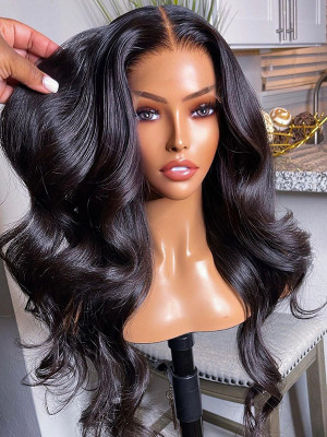 30 Inches Available !!! 18''- 32'' Inches Elva Hair Pre Plucked Raw Cambodian Loose Wave 13X4 Lace Front Wig Bleached Knots With Pre Plucked Hairline【00362】