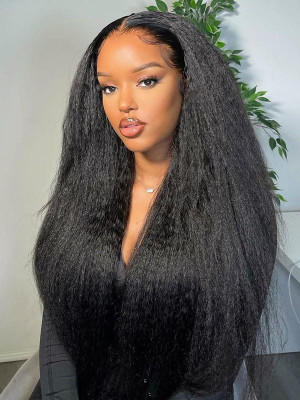 32 Inches Available !!! 18''- 32'' Inches Elva Hair Pre Plucked Raw Cambodian Yaki Straight 13X4 Lace Front Wig Bleached Knots With Pre Plucked Hairline【00429】