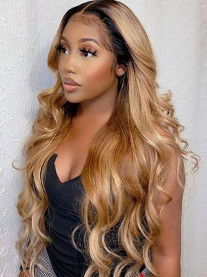 This One Is Absolute My Color!!!!! Body Wave 1BT27# Ombre Color Honey Blonde 13x6 Lace Front Human Hair Wigs【00751】