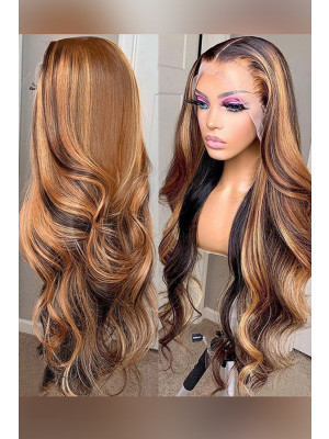 This Wig Gives You A Gorgeous Look!!! Body Wave Blond Highlight 13x6 Lace Front Human Hair Wigs With Pre Plucked Hairline & Transparent Lace【00950】