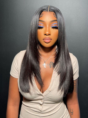 Elva Hair Pre Plucked Raw Cambodian Silky Straight  13X6 Lace Front Wig Bleached Knots Swiss Lace【00311】