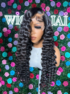 32 Inches Available !!! 18''- 32'' Inches Elva Hair Pre Plucked Raw Cambodian Loose Deep Wave 13X4 Lace Front Wig Bleached Knots With Pre Plucked Hairline【00467】